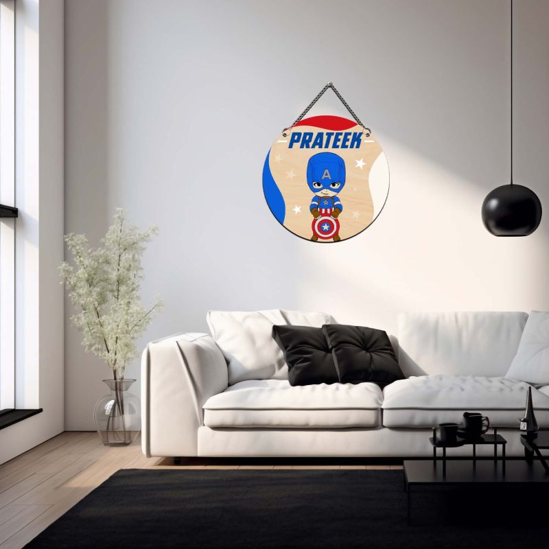 Personalized CaptainAmerica568 Superhero Wall Hanging For Kids Room, Living Room, Bedroom Decor Birthday Return Gift Stylish Wall Art Decoration